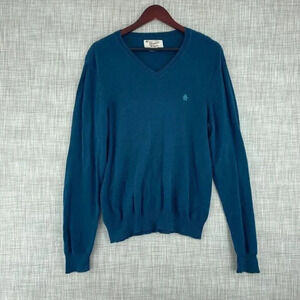 Origingal Penquin V-neck Sweater Pullover Mens M Blue 3796